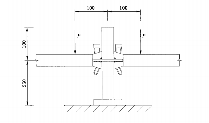 Double shear test setup for Ringlock scaffolding rosette